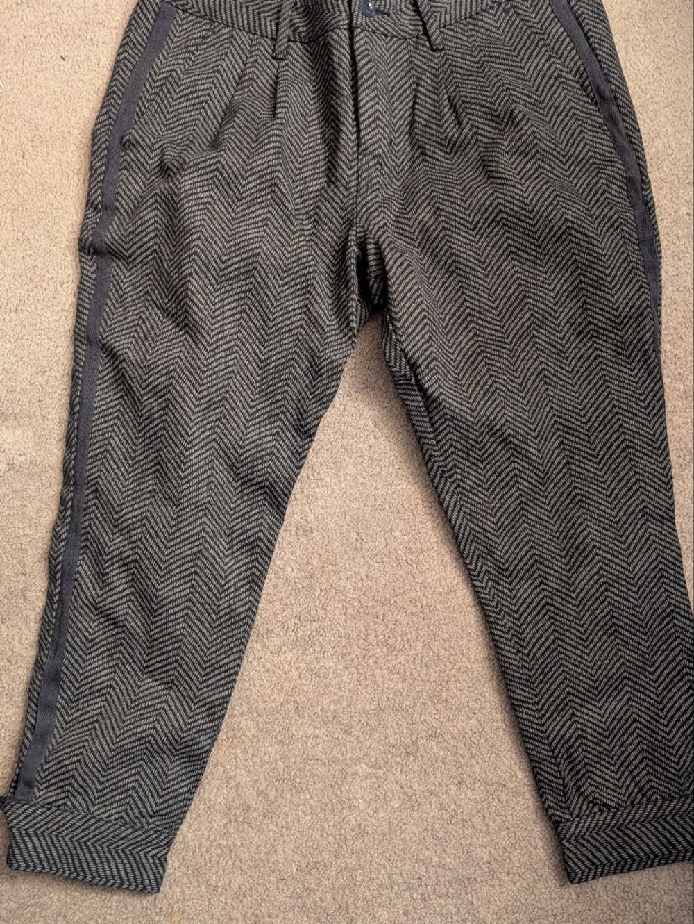 Herringbone Cotton/Wool Blend Pants in Charcoal
